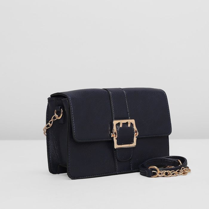 Сумка женская на клапане, 1отдел, наружный карман, цепочка, цвет тёмно-синий