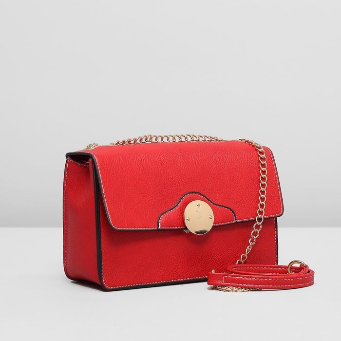 Сумка женская на клапане, 1отдел, наружный карман, цепочка, цвет красный