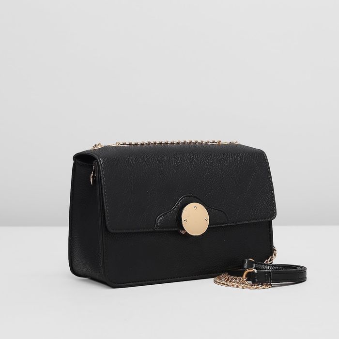 Сумка женская на клапане, 1отдел, наружный карман, цепочка, цвет чёрный