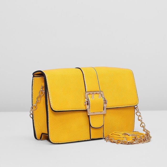 Сумка женская на клапане, 1 отдел, наружный карман, цепочка, цвет жёлтый