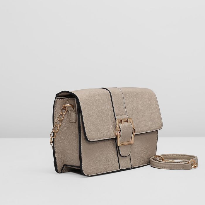 Сумка женская на клапане, 1отдел, наружный карман, цепочка, цвет серый