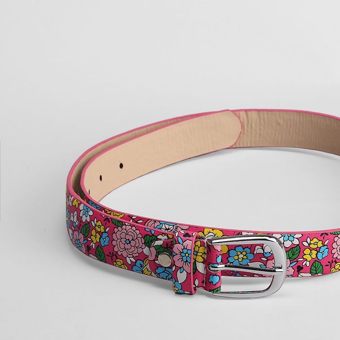 Ремень детский "Цветы", ширина 3 см, винт, пряжка металл, цвет фуксия