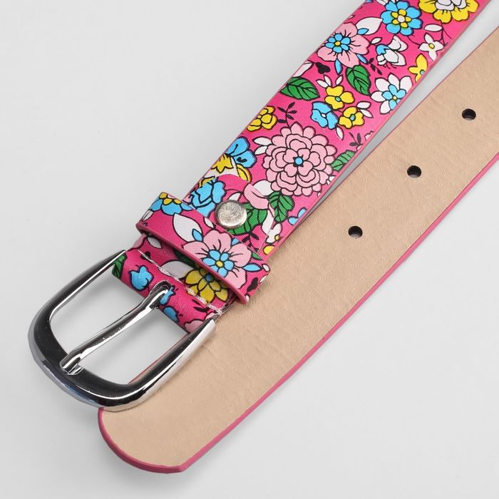 Ремень детский "Цветы", ширина 3 см, винт, пряжка металл, цвет фуксия