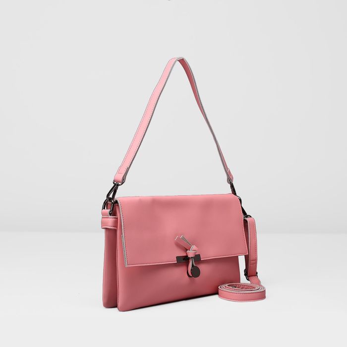 Клатч женский на молнии, 3 отдела, наружный карман, регулируемый ремень, цвет розовый