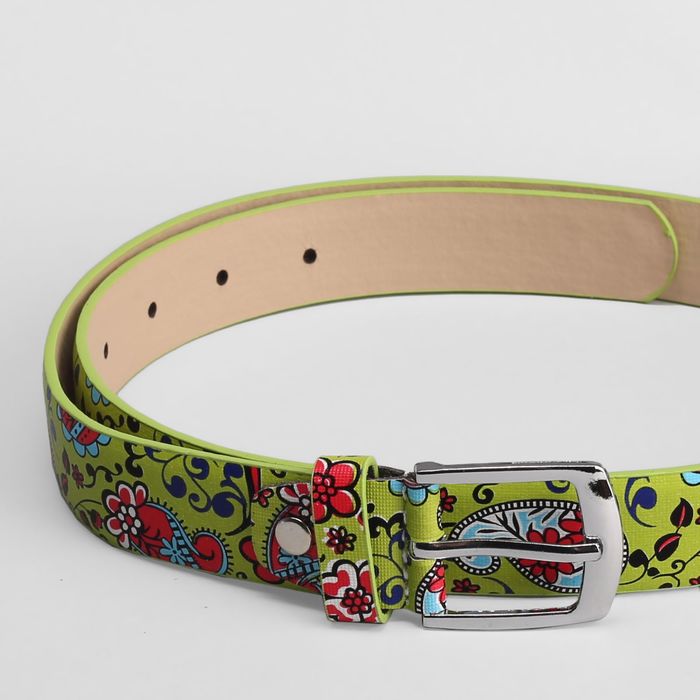 Ремень детский "Цветы", ширина 3 см, винт, пряжка металл, цвет зелёный/разноцветный