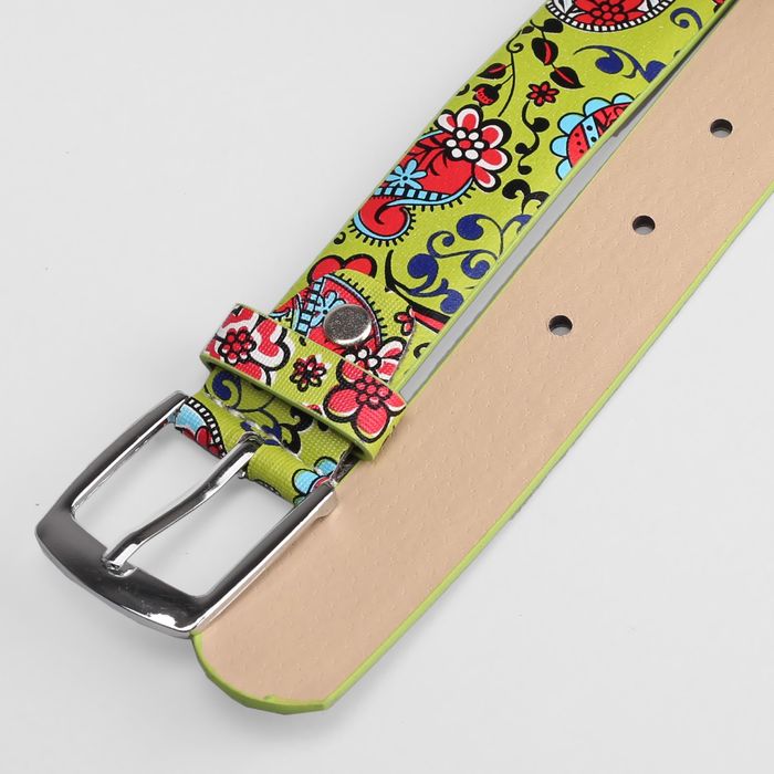 Ремень детский "Цветы", ширина 3 см, винт, пряжка металл, цвет зелёный/разноцветный