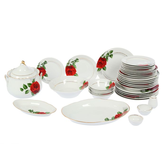 Сервиз столовый "Голубка. Роза на капители", 37 предметов, 4 вида тарелок