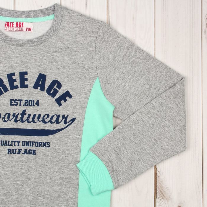 Джемпер (толстовка) для девочки, рост 104 см, цвет серый меланж/зелёный