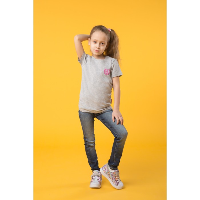 Футболка для девочки, цвет светло-серый меланж ZG 02525-M-1, рост 104 см