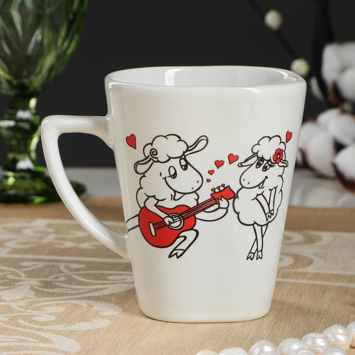 Кружка 250 мл "Квадратная" белая с деколью, валентинки, микс