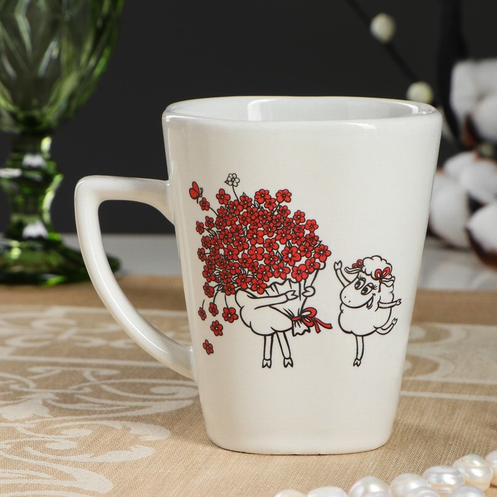 Кружка 250 мл "Квадратная" белая с деколью, валентинки, микс