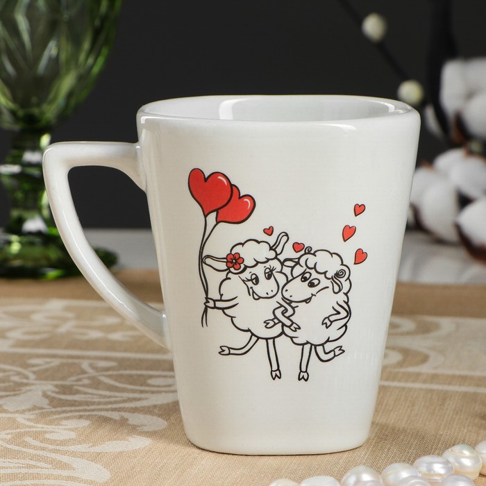 Кружка 250 мл "Квадратная" белая с деколью, валентинки, микс