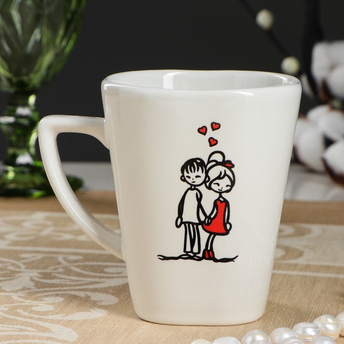 Кружка 250 мл "Квадратная" белая с деколью, валентинки, микс