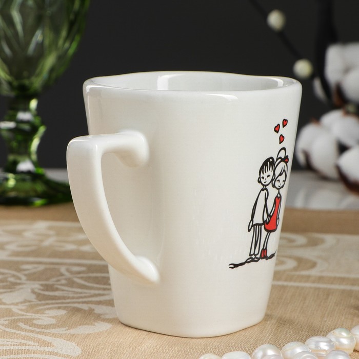 Кружка 250 мл "Квадратная" белая с деколью, валентинки, микс