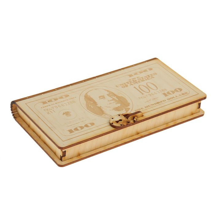 Купюрница для декора из фанеры "100 долларов" 18х2х10 см (КД 00-07)