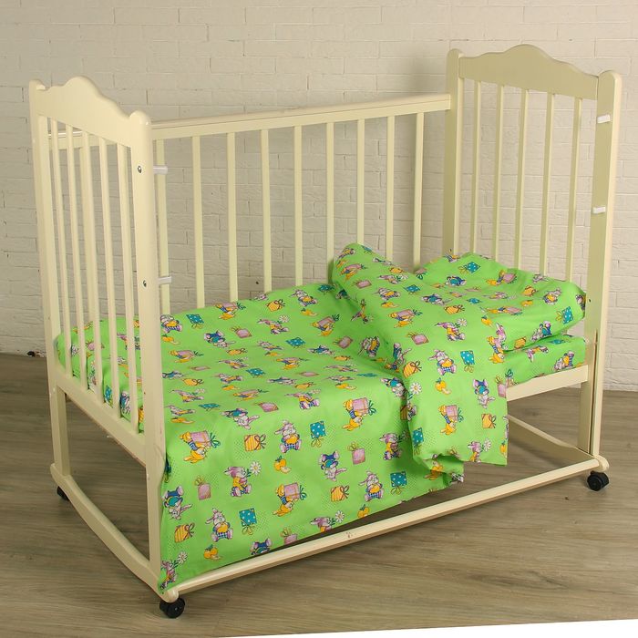 Детское постельное бельё BABY "Братцы кролики", цвет зел 112х147 см, 110х150 см, 60х60 см, бязь 142 гр/м
