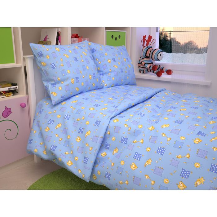 Детское постельное бельё BABY "Жираф", цвет синий 112х147 см, 110х150 см, 60х60 см, бязь 142 гр/м