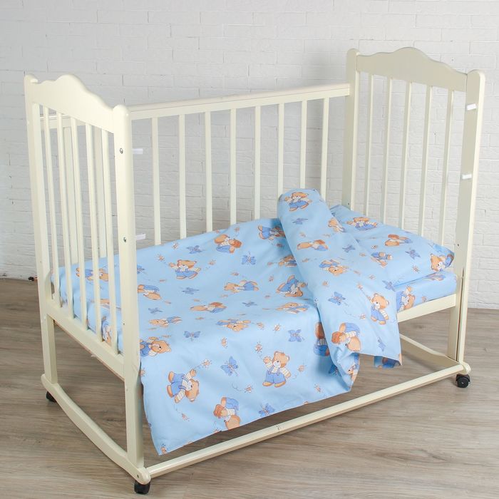 Детское постельное бельё BABY "За мёдом", цвет голубой, 112х147 см, 110х150 см, 60х60 см, бязь 142 гр/м