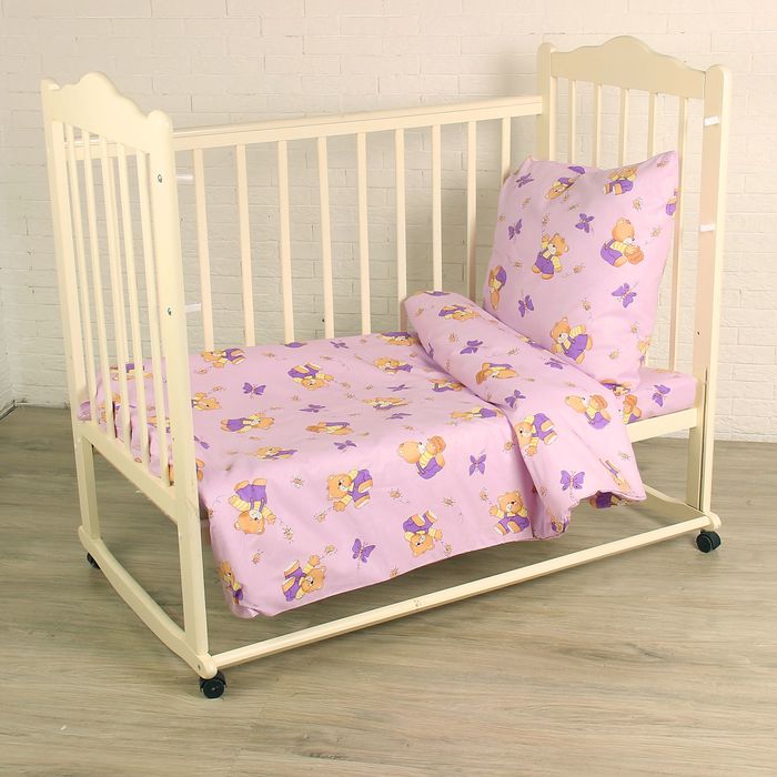 Детское постельное бельё BABY "За мёдом", цвет сирень 112х147 см, 110х150 см, 60х60 см, бязь 142 гр/м