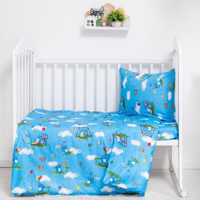 Детское постельное бельё BABY "Слоники", цвет голубой, 112х147 см, 110х150 см, 60х60 см, бязь 142 гр/м
