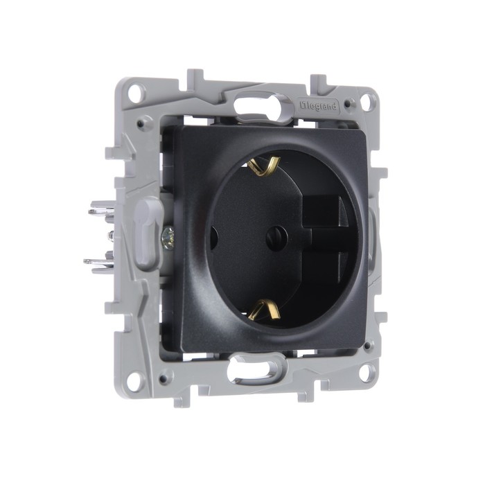 Механизм розетки 1-м СП Legrand "Etika ", 2К+З защ. шторки, антрацит 672622