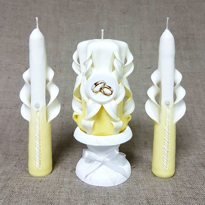 Набор свечей резных "Свадебный", айвори: Домашний очаг, Родительские свечи, подсвечник