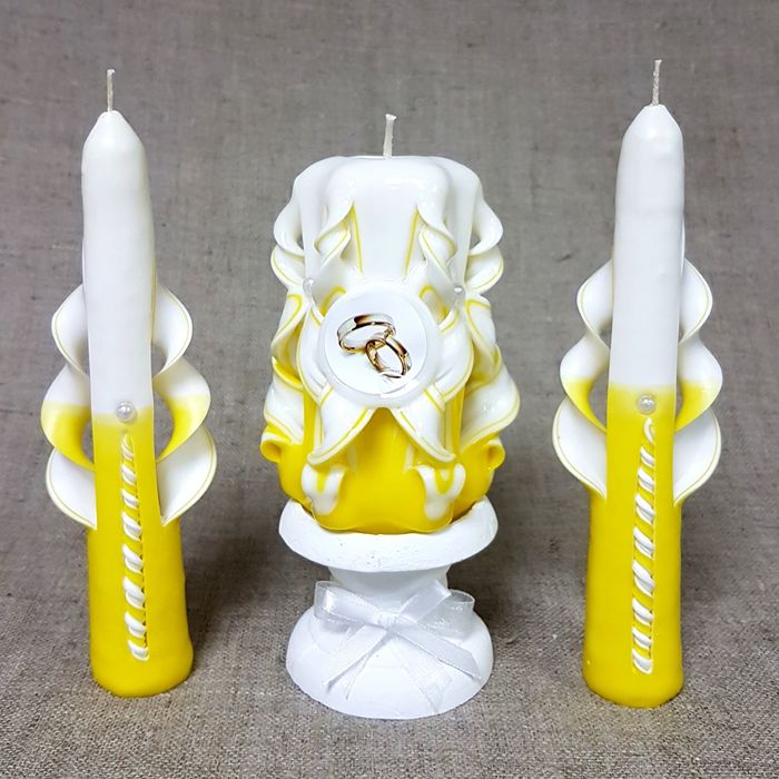 Набор свечей резных "Свадебный", желтый: Домашний очаг, Родительские свечи, подсвечник