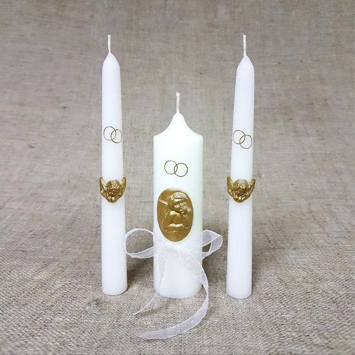 Набор Свадебных свечей " Золотые ангелочки": Родительские свечи 1,8х17,5;Домашний очаг 4х13,5 2470