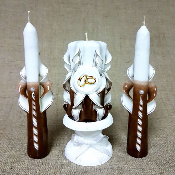Набор свечей резных "Свадебный", шоколадный: Домашний очаг, Родительские свечи, подсвечник