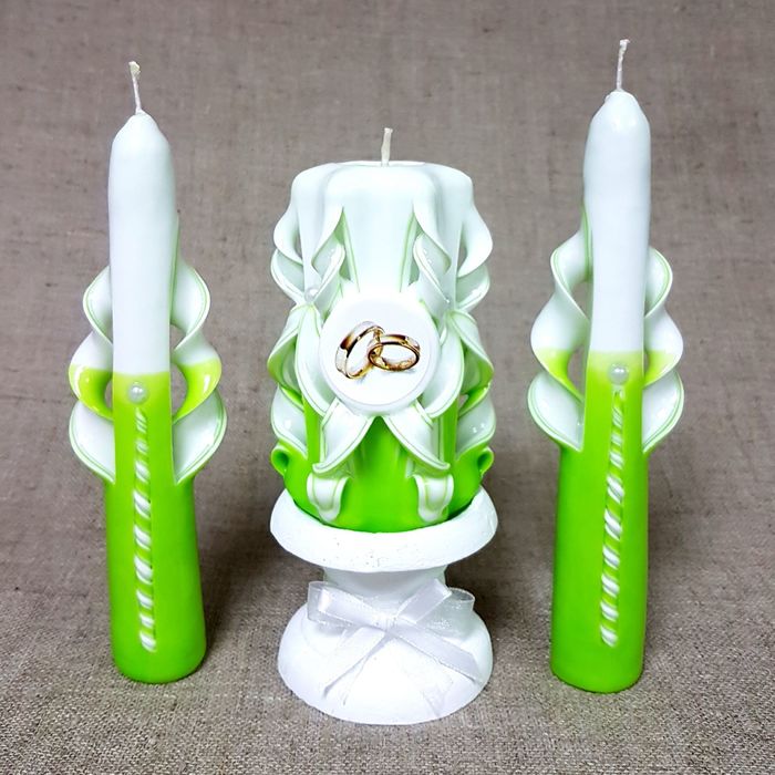 Набор свечей резных "Свадебный", яблочный: Домашний очаг, Родительские свечи, подсвечник