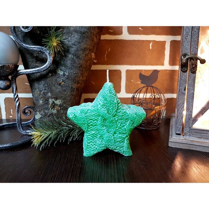 Свеча "Ручная работа" "Звезда вязаная" 11х3 зеленая