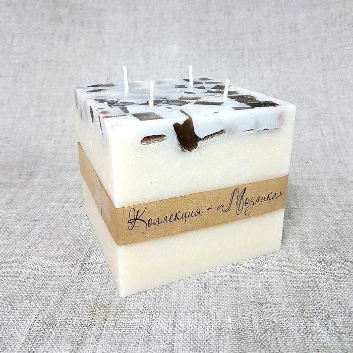 Свеча "Ручная работа" куб Мозаика 11,5х10 Сливочно-шоколадная
