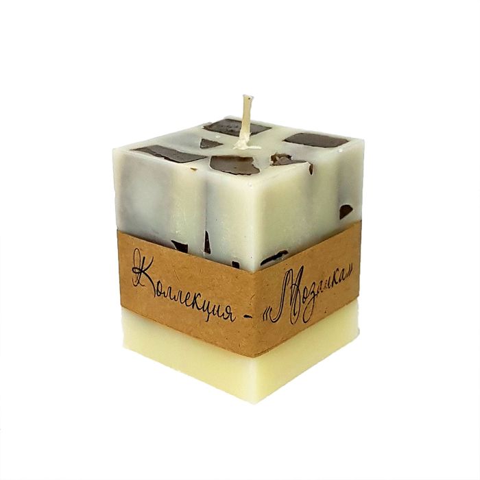 Свеча "Ручная работа" куб Мозаика 5х6 Сливочно-шоколадная