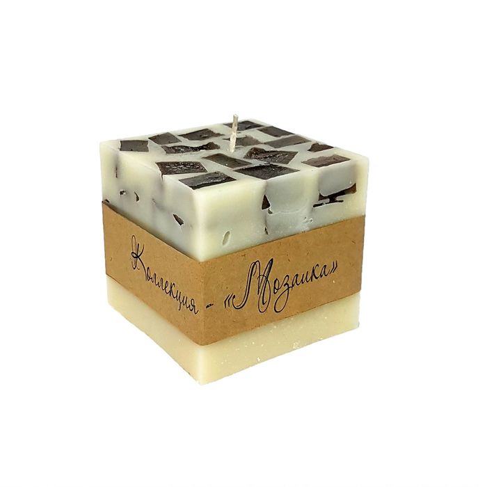 Свеча "Ручная работа" куб Мозаика 7,5х8 Сливочно-шоколадная