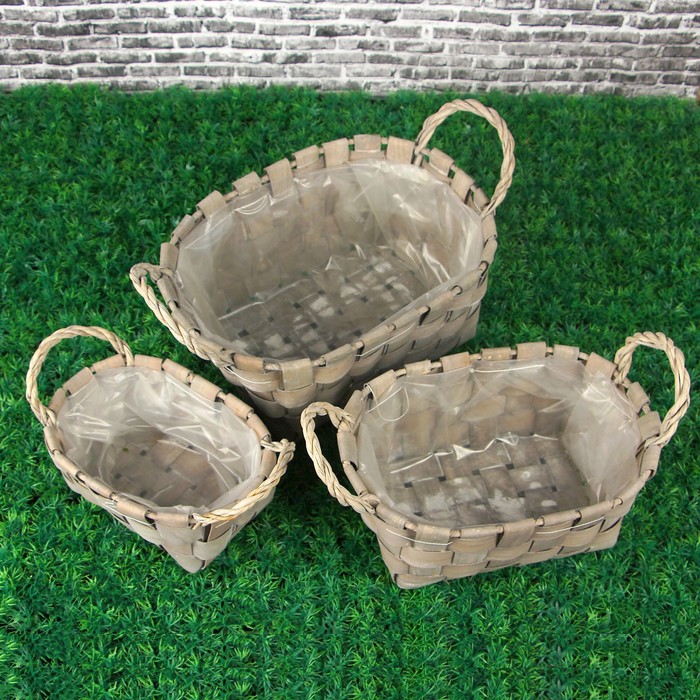 Набор корзин плетеных, 3 шт, прямоугольные, 35 х 27 х 24 - 23 х 16 х 15 см