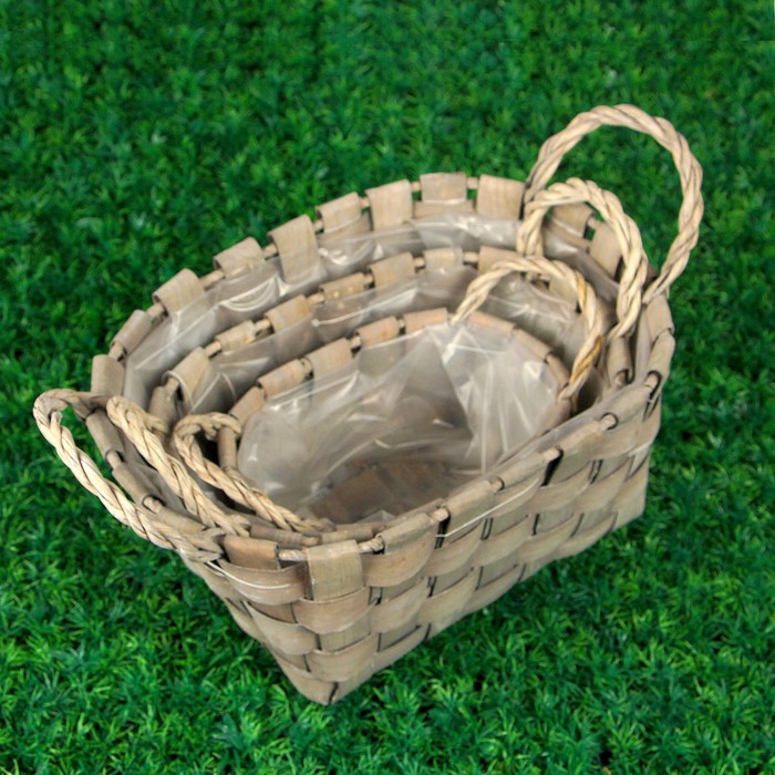 Набор корзин плетеных, 3 шт, прямоугольные, 35 х 27 х 24 - 23 х 16 х 15 см