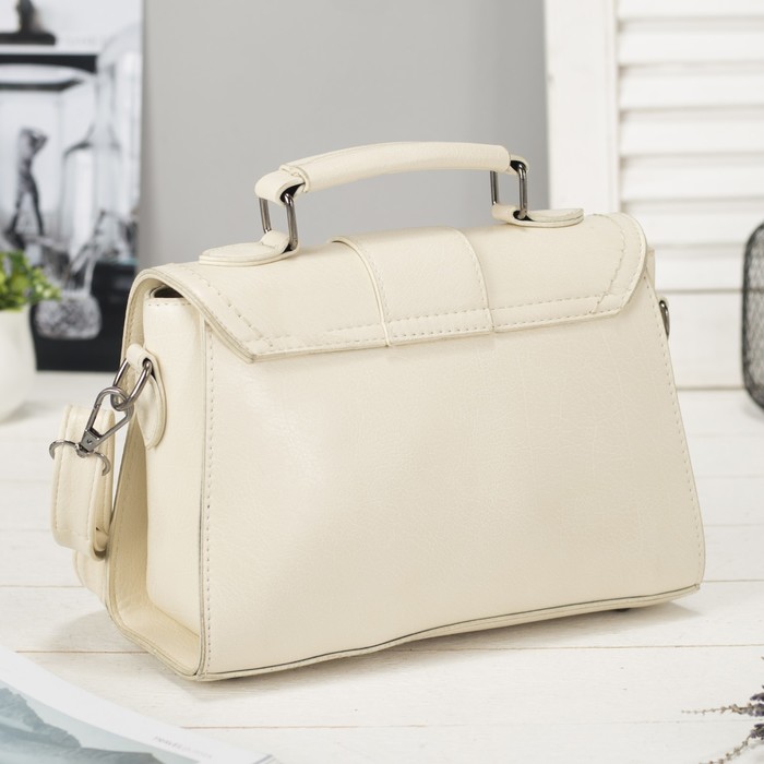 Сумка женская на молнии, 1 отдел, длинный ремень, цвет молочный