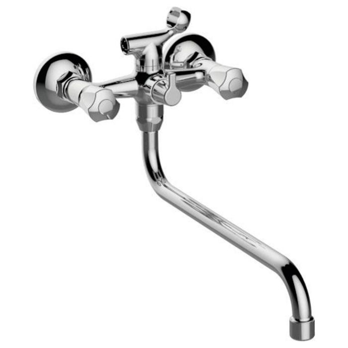 Смеситель для ванны Zenta "Смайл" Z0902, с душевым комплектом, излив 300 мм, хром