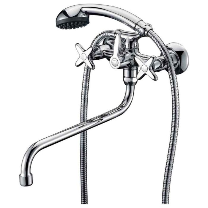 Смеситель для ванны Zenta "Флекс" Z0702, с душевым комплектом, излив 300 мм, хром