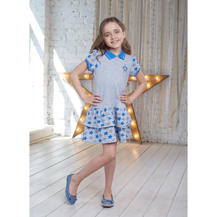 Платье для девочки, рост 92 см, цвет серо-синий