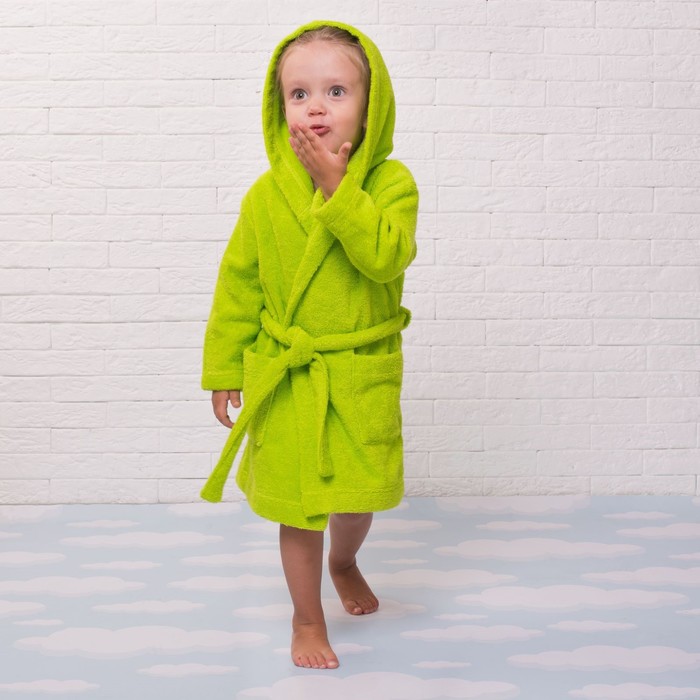 Халат махровый детский, размер 28, цвет салатовый, 340 г/м2 хл.100% с AIRO
