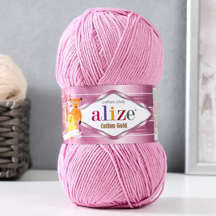 Пряжа "Cotton Gold" 55% хлопок, 45% акрил, 330м/100гр (98 розовый)