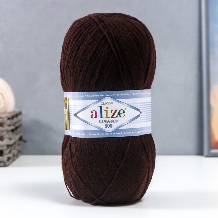 Пряжа "Lanagold 800" 49% шерсть, 51% акрил 800м/100гр (26 коричневый)