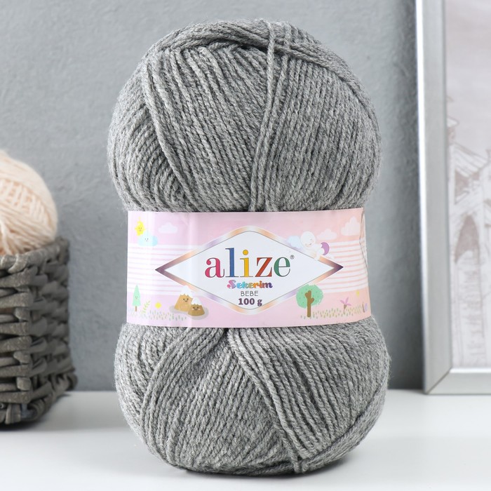 Пряжа "Sekerim Bebe" 100% акрил 320м/100гр (197 темно-сер.меланж)