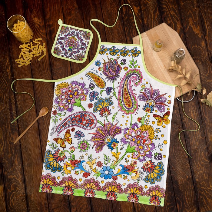 Набор "Доляна" Пейсли (вид 2): фартук 60 х 70 см, прихватка 17 х 17 см, рогожка 162 г/м²
