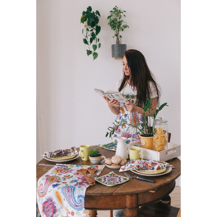 Набор "Доляна" Пейсли (вид 2): фартук 60 х 70 см, прихватка 17 х 17 см, рогожка 162 г/м²