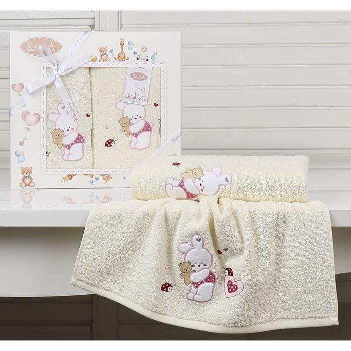 Набор полотенец BAMBINO-BUNNY, размер 50x70, 70х120 см, цвет молочный, махра 380 г/м2