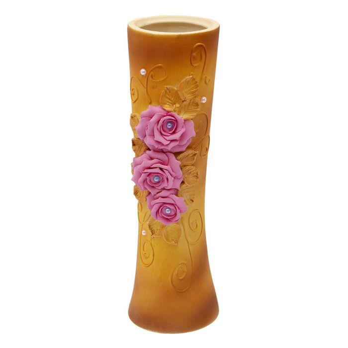 Ваза "Марика-Росса" большая, роза с бусиной, розово-коричневая