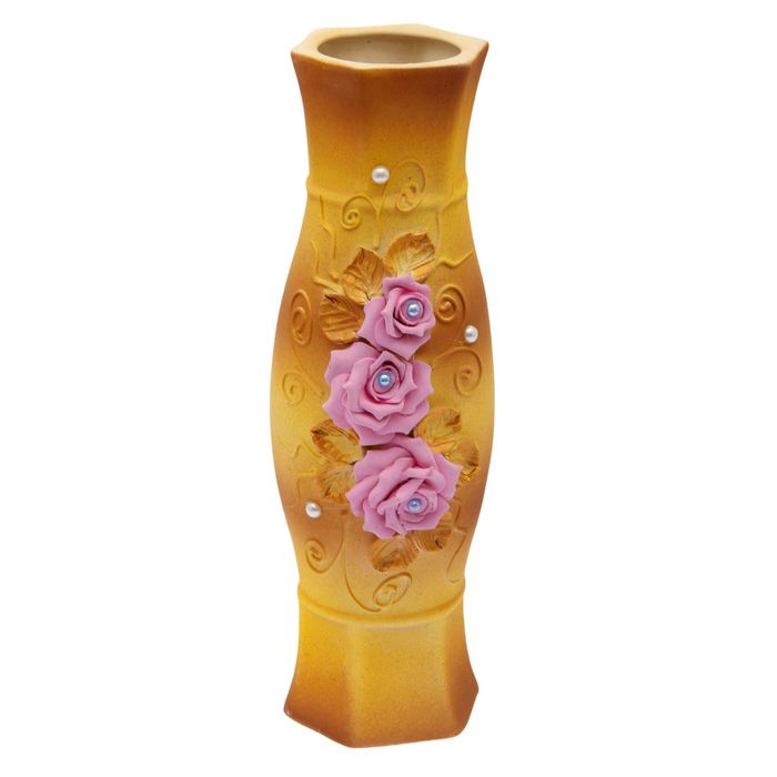 Ваза "Мирайя" большая, роза с бусиной, розово-коричневая