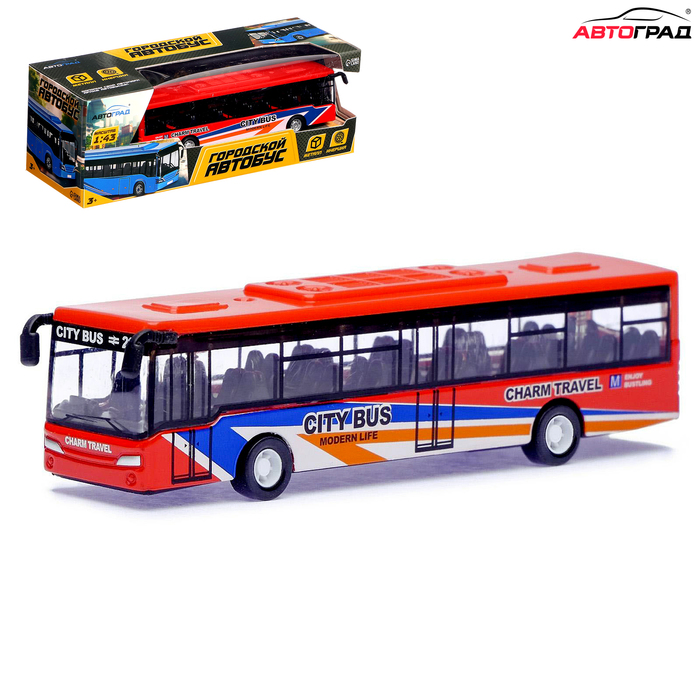 фото Автобус металлический «междугородний», инерционный, масштаб 1:43, цвет красный автоград